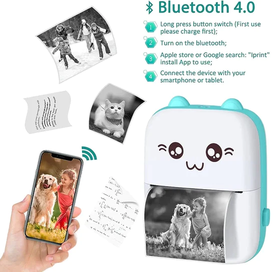 SnapPrint Portable Photo Printer - Mini Printer, USB & Bluetooth Photo Printer for Smartphone Black White without Cartrid