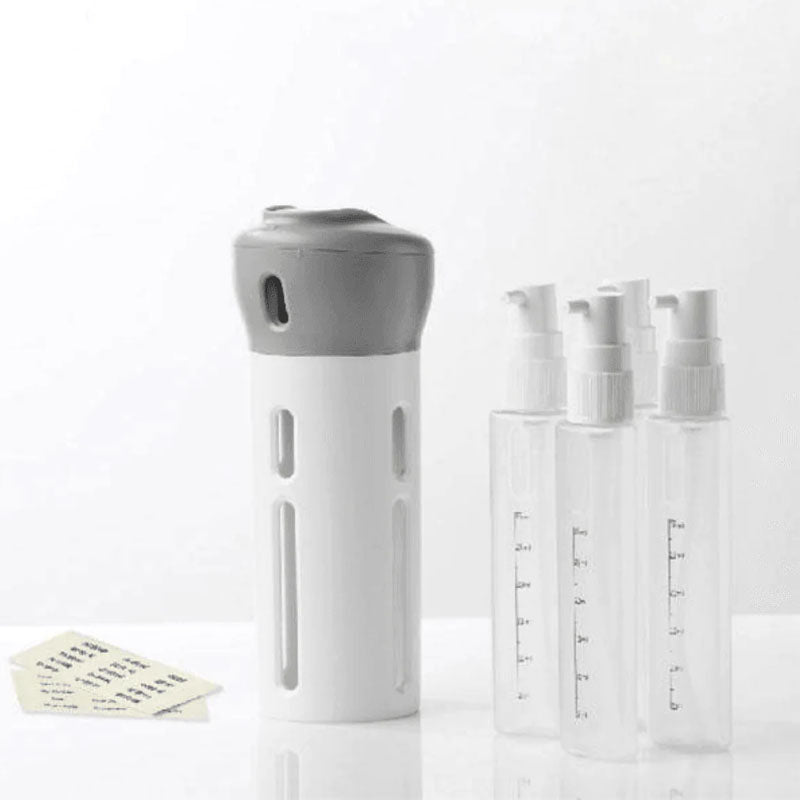 SMART REFILLABLE 4 IN 1 TOILETRIES TRAVEL DISPENSER